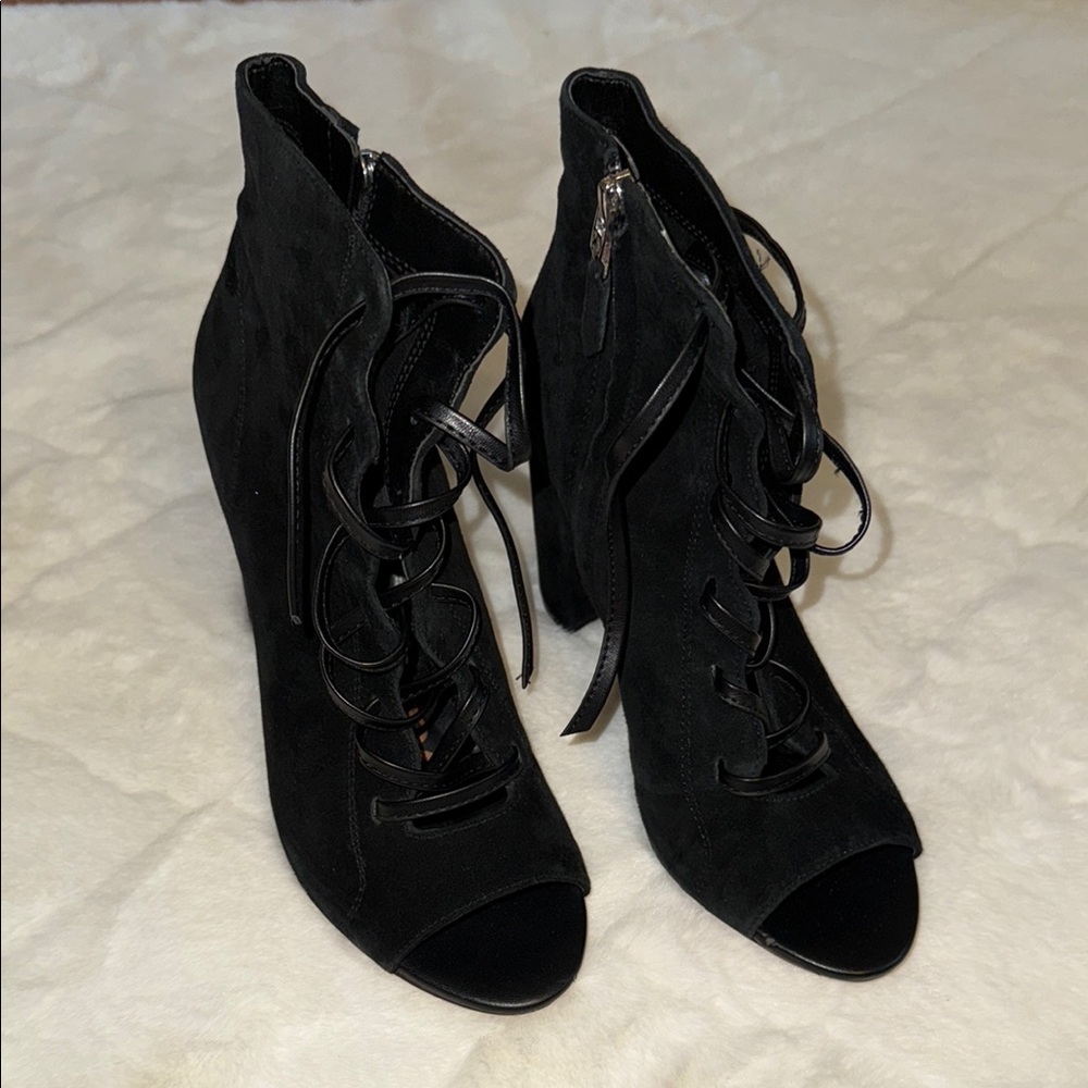 Sam Edelman Black Lace-Up Peep Toe Boots